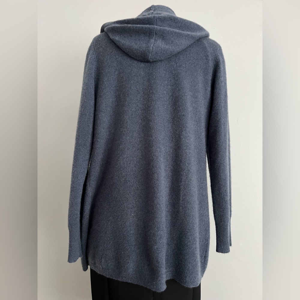 Tahari Hooded Cashmere Long Cardigan Sweater Coat Wrap Blue Womens M - Picture 10 of 17